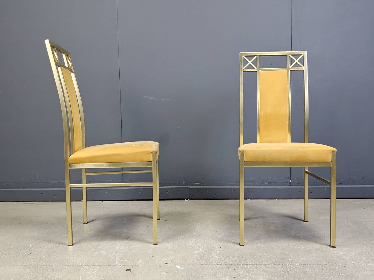 Set of Four Dining Chairs, golden brass, mustard suede, Belgium, 1970s - 273357