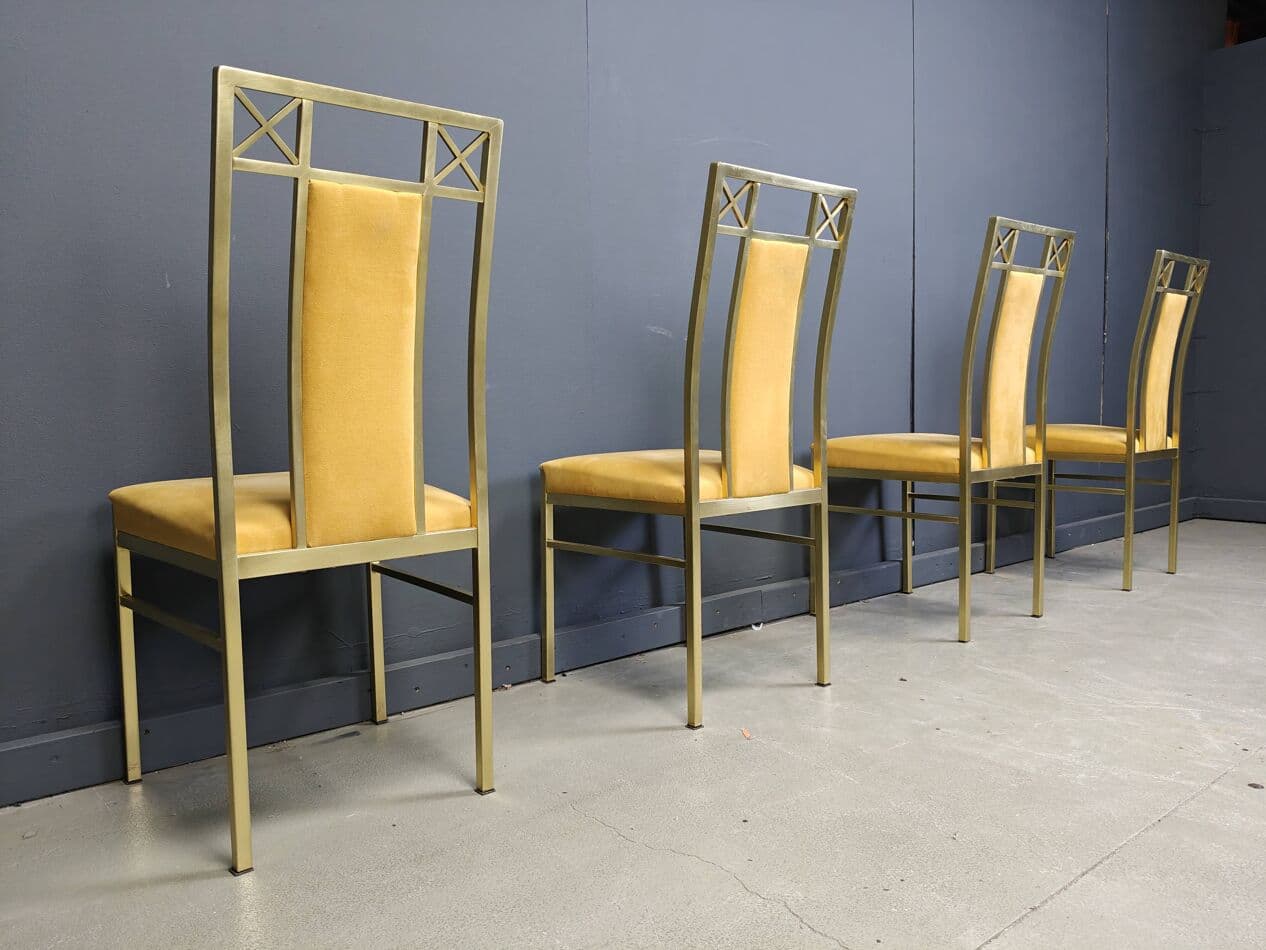 Set of Four Dining Chairs, golden brass, mustard suede, Belgium, 1970s - 273361