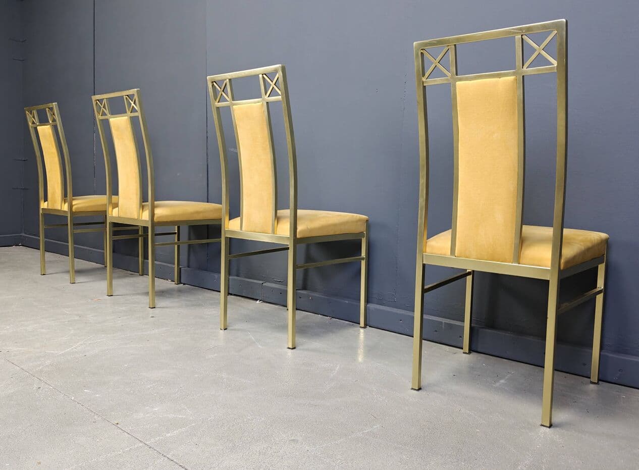 Set of Four Dining Chairs, golden brass, mustard suede, Belgium, 1970s - 273360