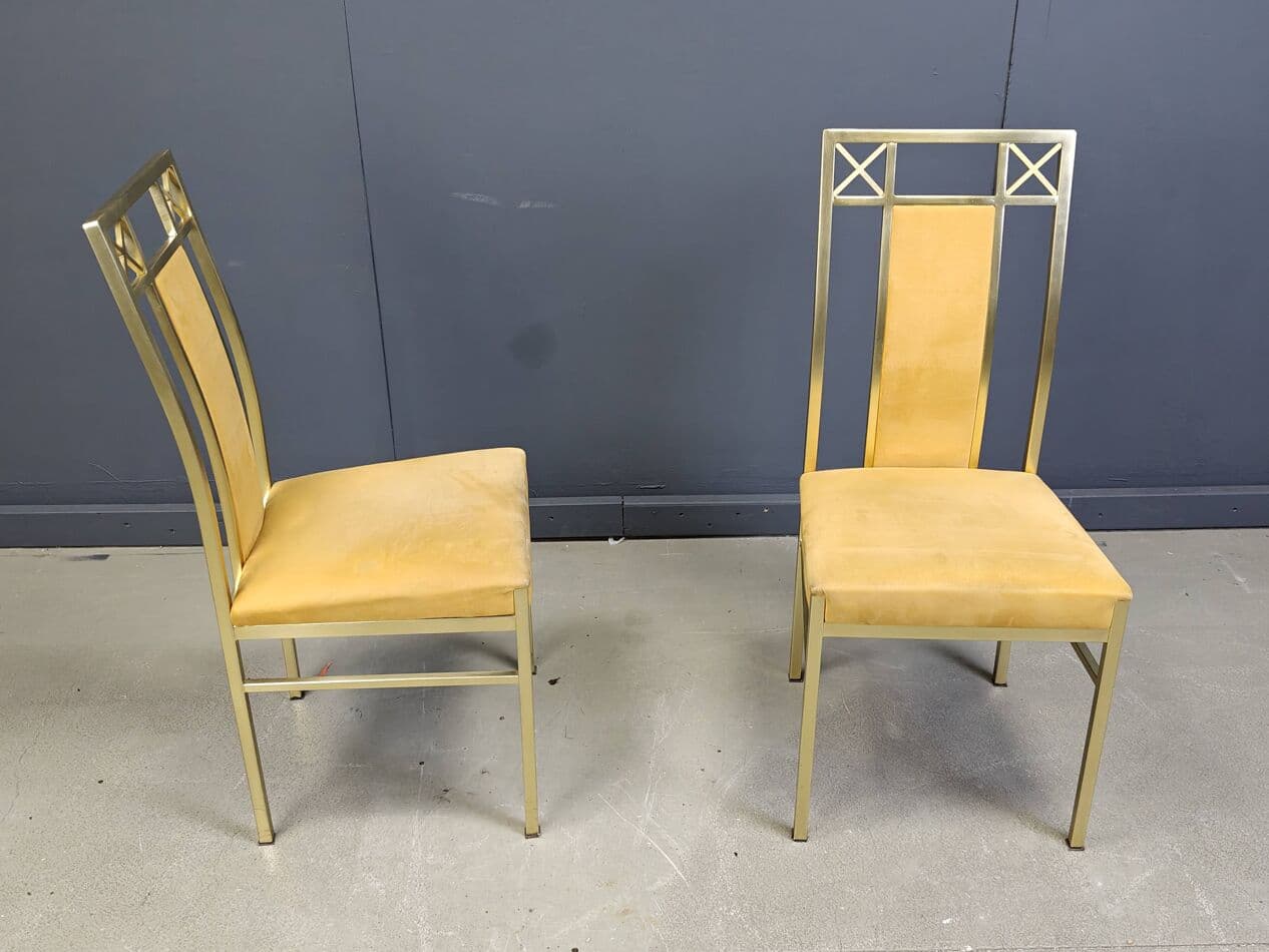 Set of Four Dining Chairs, golden brass, mustard suede, Belgium, 1970s - 273358