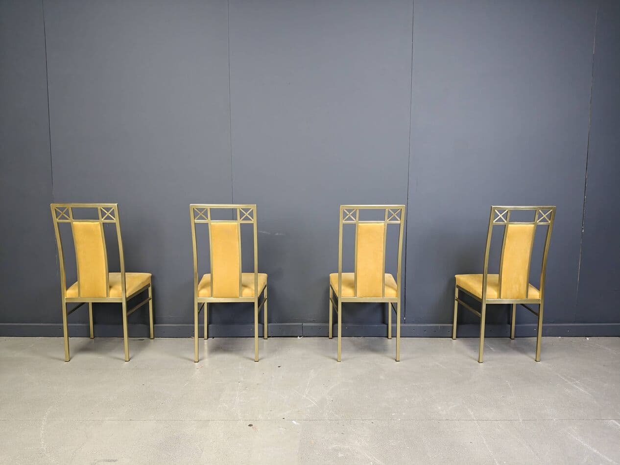 Set of Four Dining Chairs, golden brass, mustard suede, Belgium, 1970s - 273362