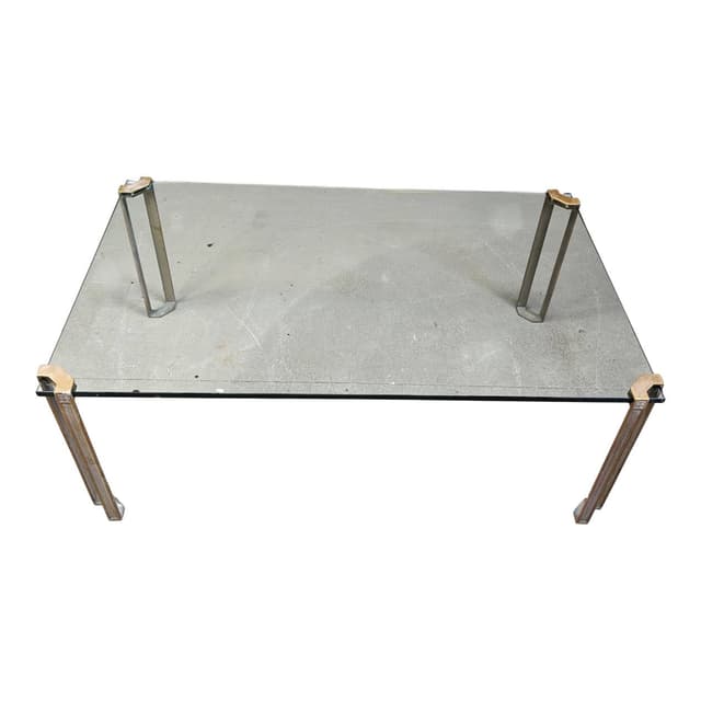 Coffee Table T24 Pioneer, clear glass, gold brass, by P. Ghyczy, Netherlands, 1970s - DIMENSION