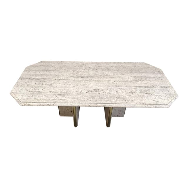 Stół jadalniany, beżowy, trawertyn mosiądz, Włochy, lata 70. - WYMIARY