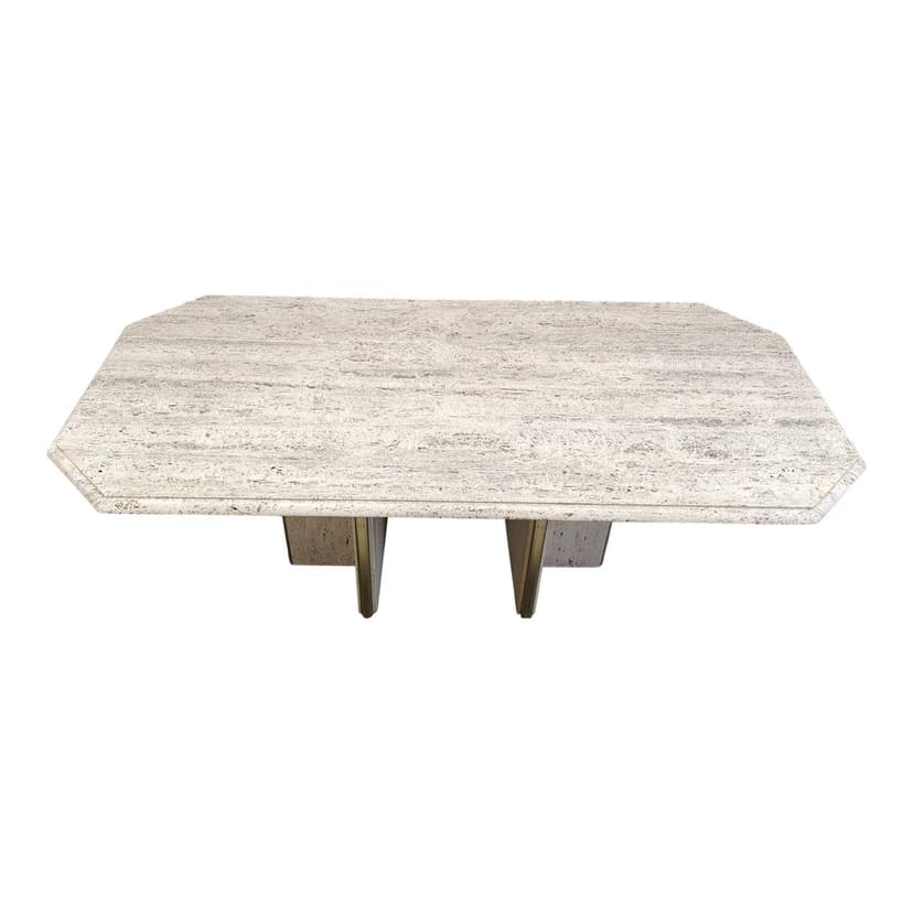 Stół jadalniany, beżowy, trawertyn mosiądz, Włochy, lata 70.