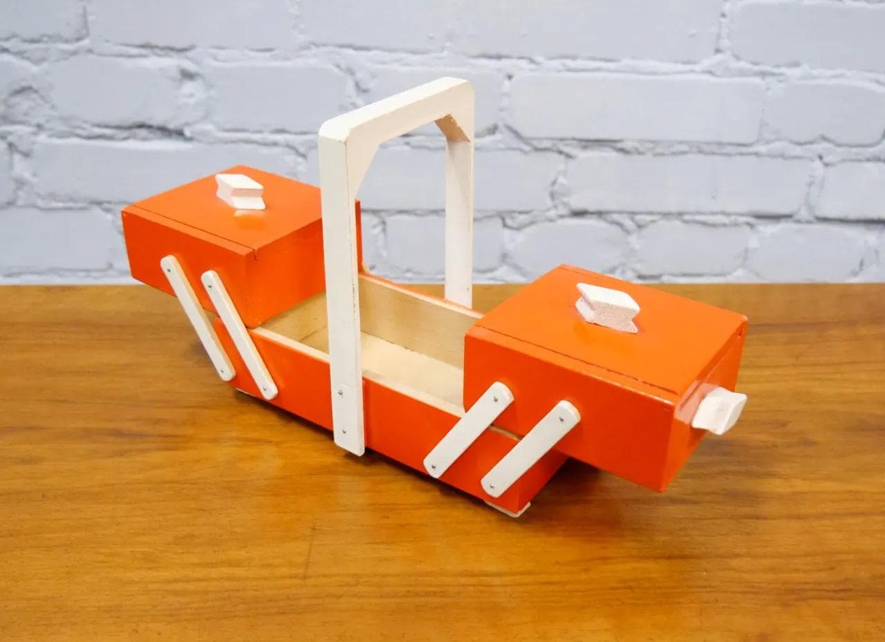 Puzderko na biżuterię rozkładane, multikolor, drewno, Polska, lata 50. - 19153