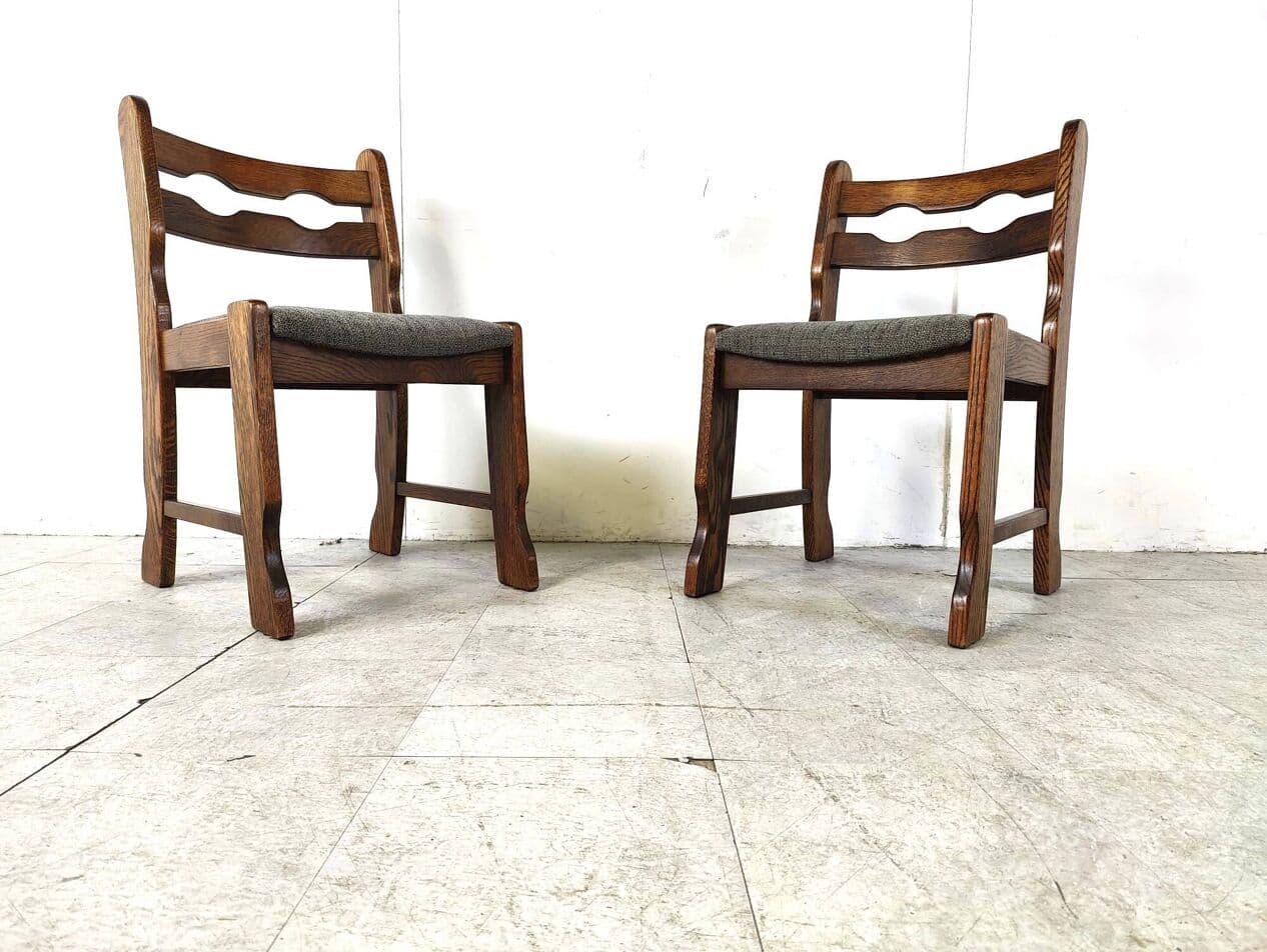 Zestaw sześciu krzeseł brutalistycznych, drewno brązowy, tkanina szara, Niemcy, lata 70. - 273278