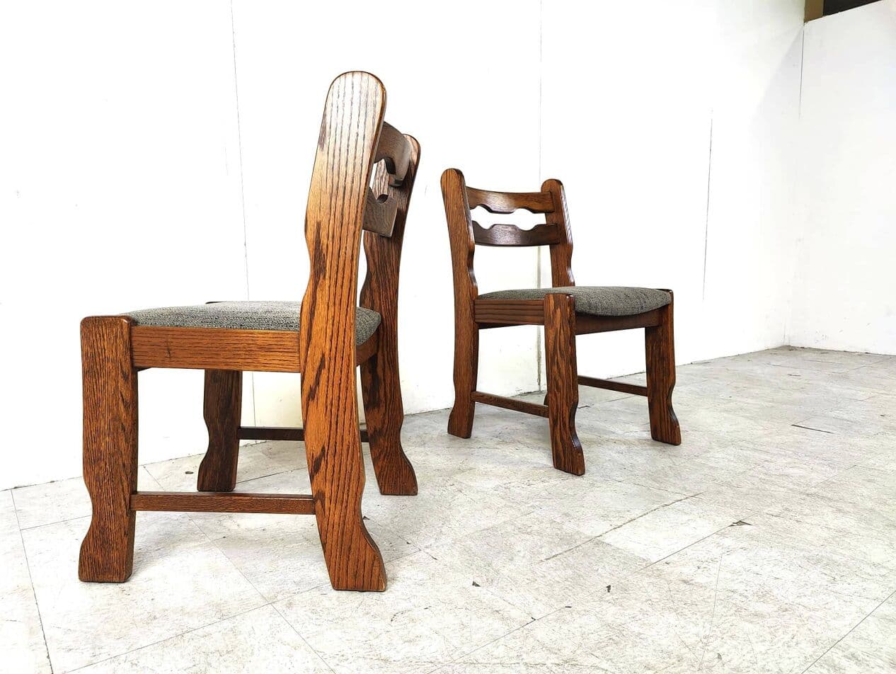 Zestaw sześciu krzeseł brutalistycznych, drewno brązowy, tkanina szara, Niemcy, lata 70. - 273285