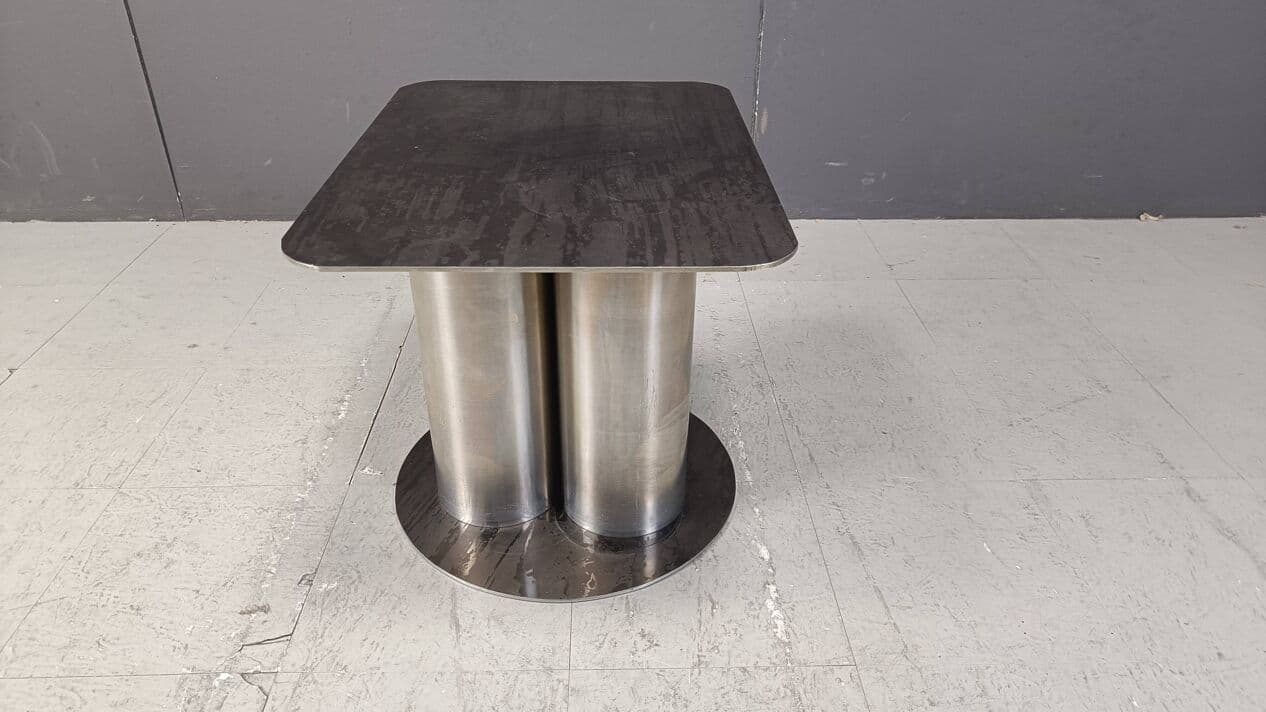 Stolik boczny brutalistyczny, metal srebrny, Niemcy, lata 70. - 273270