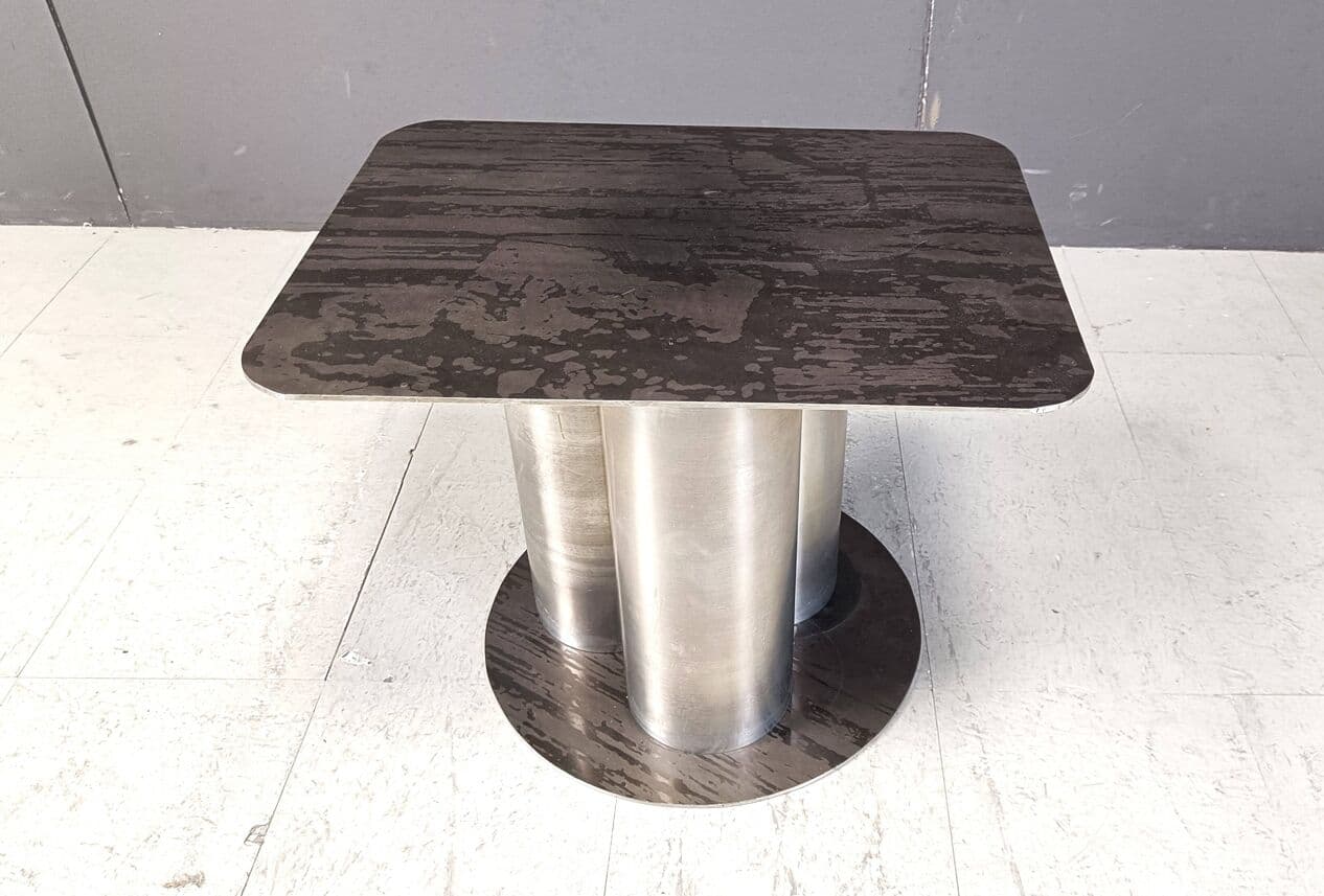 Stolik boczny brutalistyczny, metal srebrny, Niemcy, lata 70. - 273263