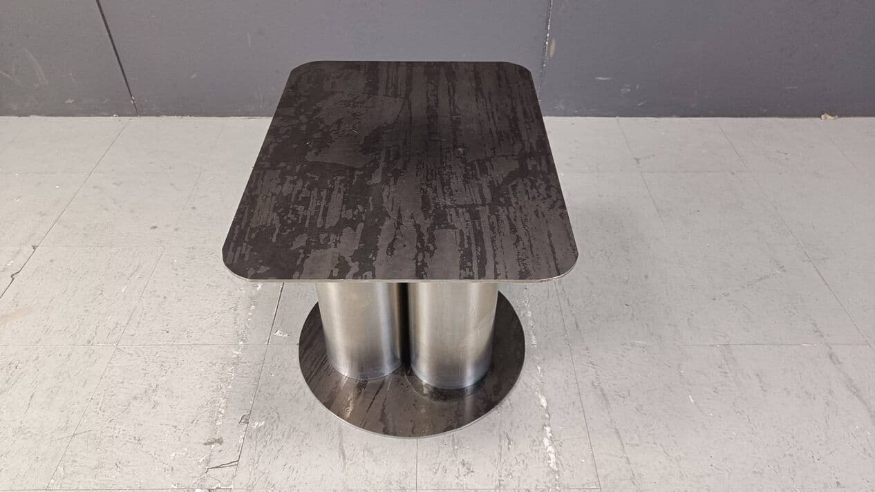 Stolik boczny brutalistyczny, metal srebrny, Niemcy, lata 70. - 273269