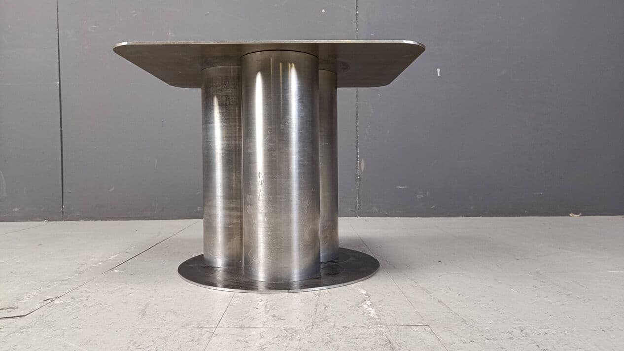 Stolik boczny brutalistyczny, metal srebrny, Niemcy, lata 70. - 273265