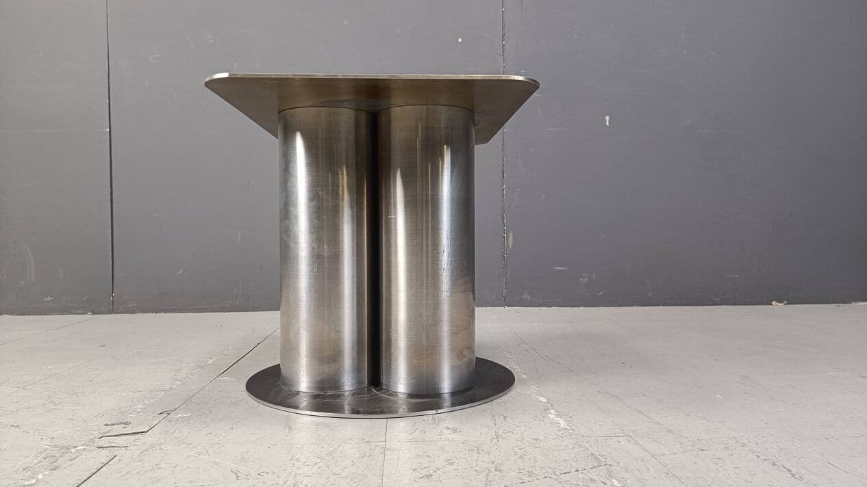 Stolik boczny brutalistyczny, metal srebrny, Niemcy, lata 70. - 273271