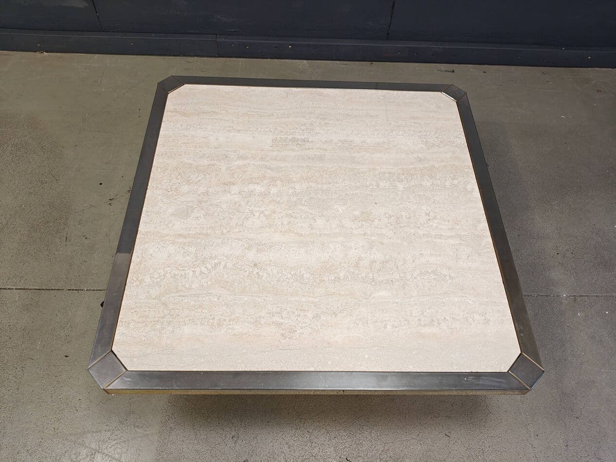 Coffee Table, Gold Brass, Travertine, Belgium, 1970s. - 273237