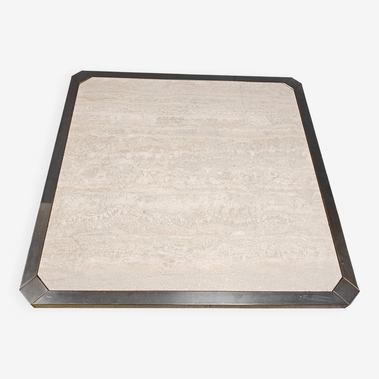 Coffee Table, Gold Brass, Travertine, Belgium, 1970s. - 273233