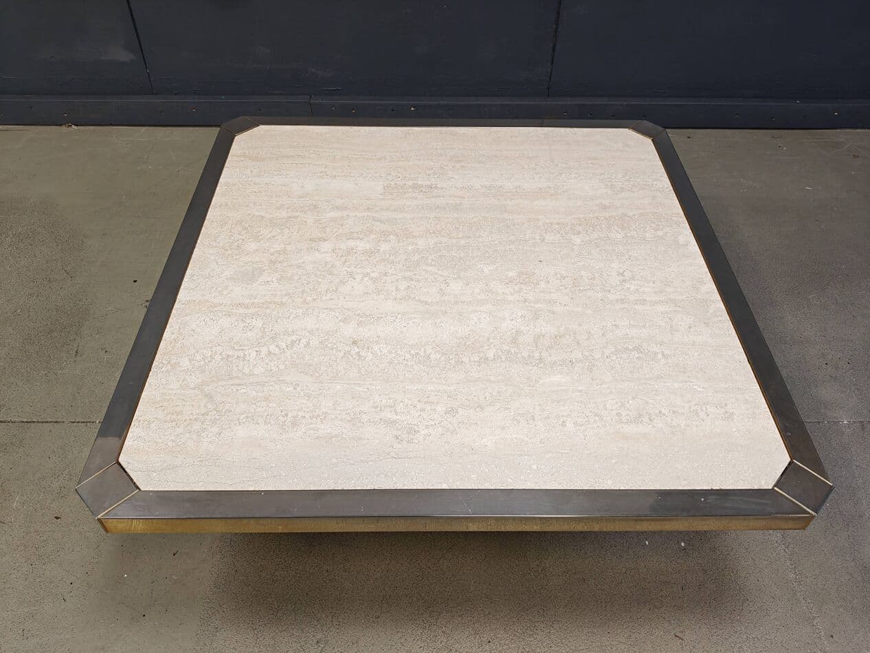 Coffee Table, Gold Brass, Travertine, Belgium, 1970s. - 273235