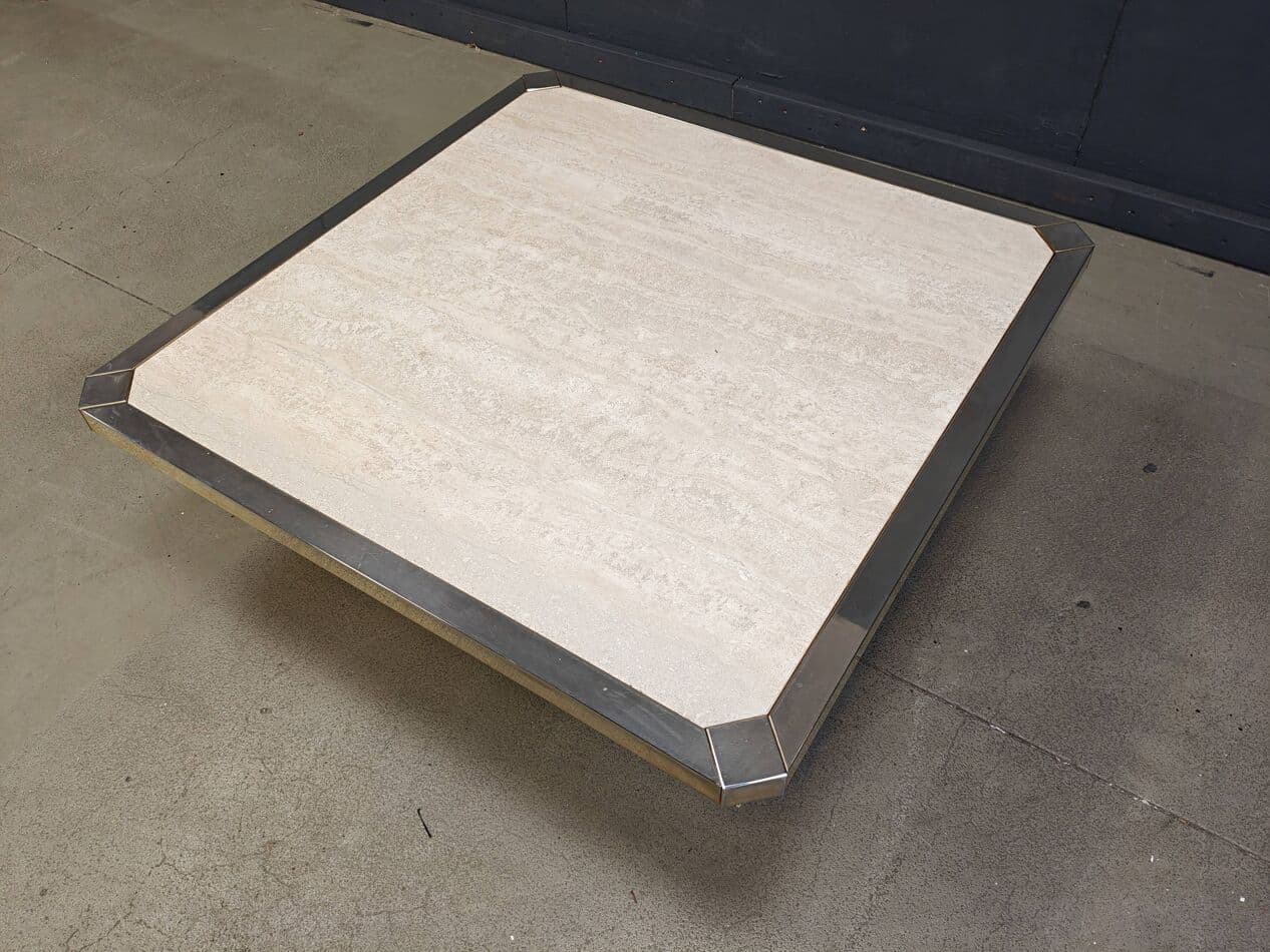 Coffee Table, Gold Brass, Travertine, Belgium, 1970s. - 273244