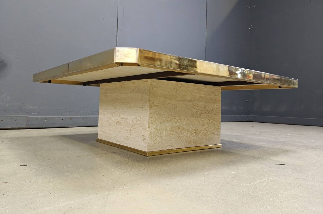 Coffee Table, Gold Brass, Travertine, Belgium, 1970s. - 273241