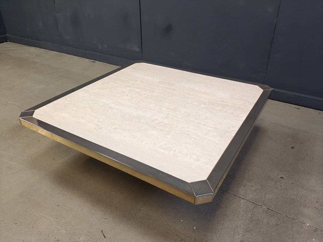 Coffee Table, Gold Brass, Travertine, Belgium, 1970s. - 273243