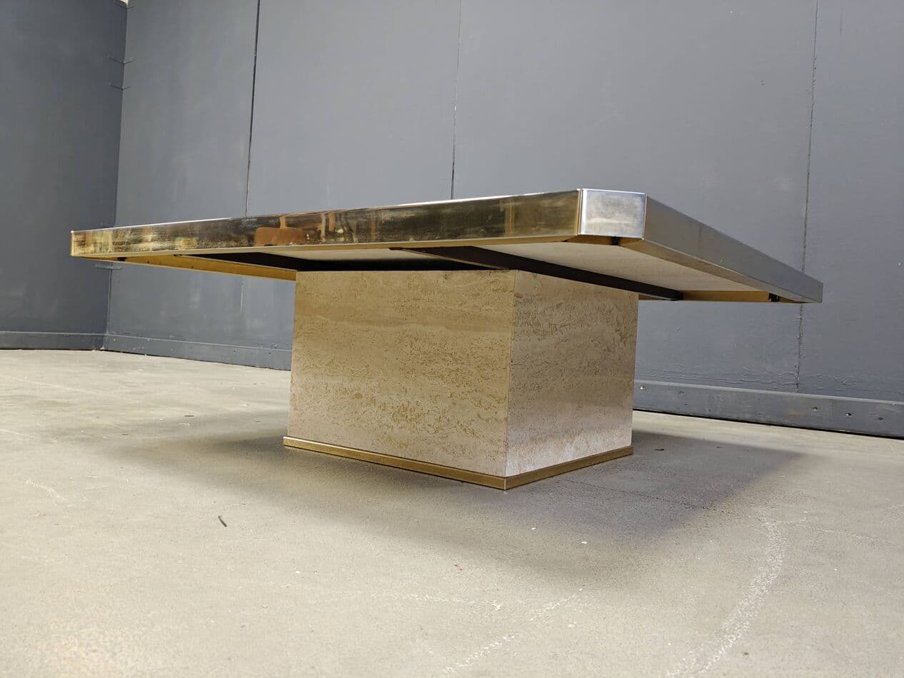 Coffee Table, Gold Brass, Travertine, Belgium, 1970s. - 273238
