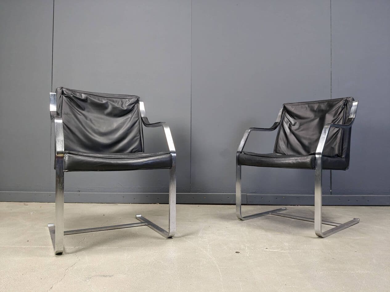 Zestaw sześciu foteli, Knoll Art Collection, skóra czarna, stal chromowana, proj. R. Glatzel, Knoll, Niemcy, lata 80. - 273155