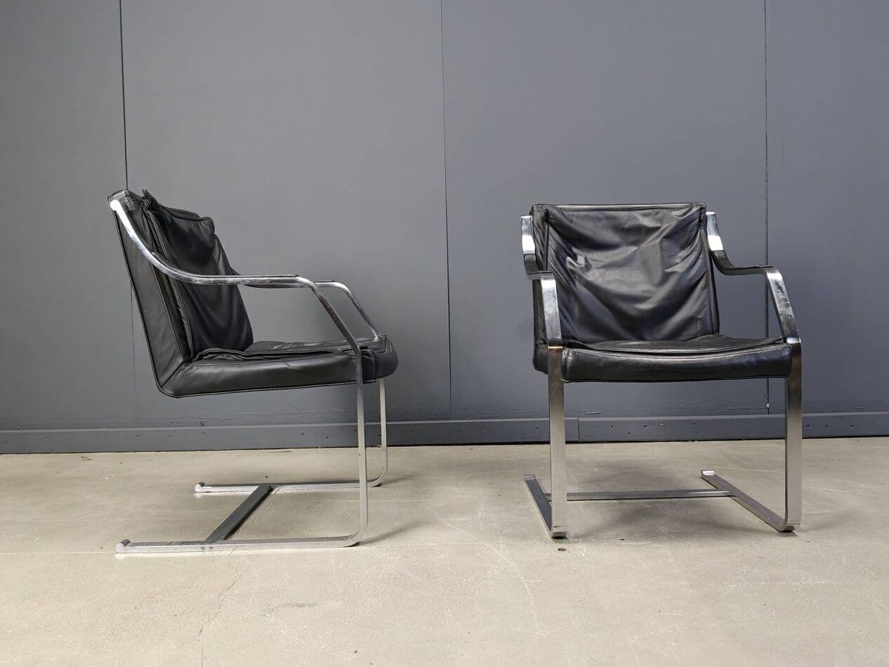 Zestaw sześciu foteli, Knoll Art Collection, skóra czarna, stal chromowana, proj. R. Glatzel, Knoll, Niemcy, lata 80. - 273154