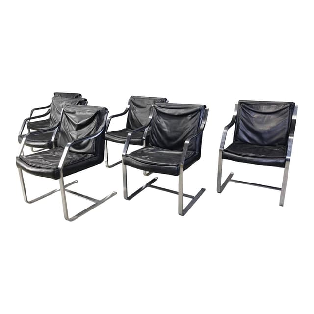 Zestaw sześciu foteli, Knoll Art Collection, skóra czarna, stal chromowana, proj. R. Glatzel, Knoll, Niemcy, lata 80. - WYMIARY