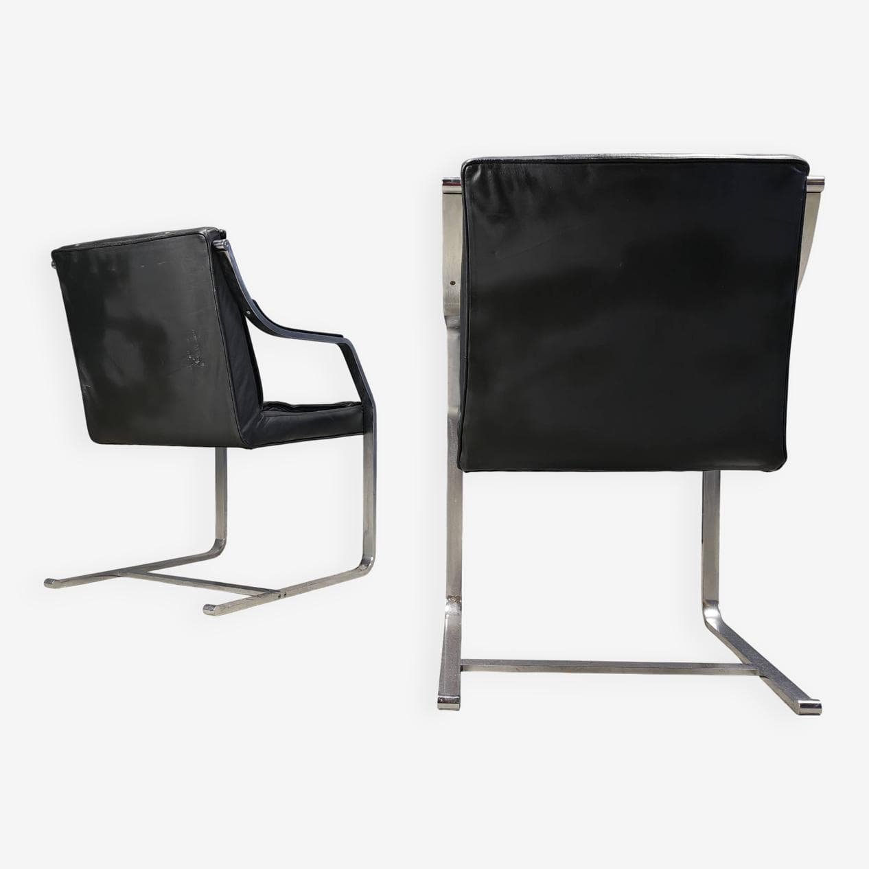 Zestaw sześciu foteli, Knoll Art Collection, skóra czarna, stal chromowana, proj. R. Glatzel, Knoll, Niemcy, lata 80. - 273149