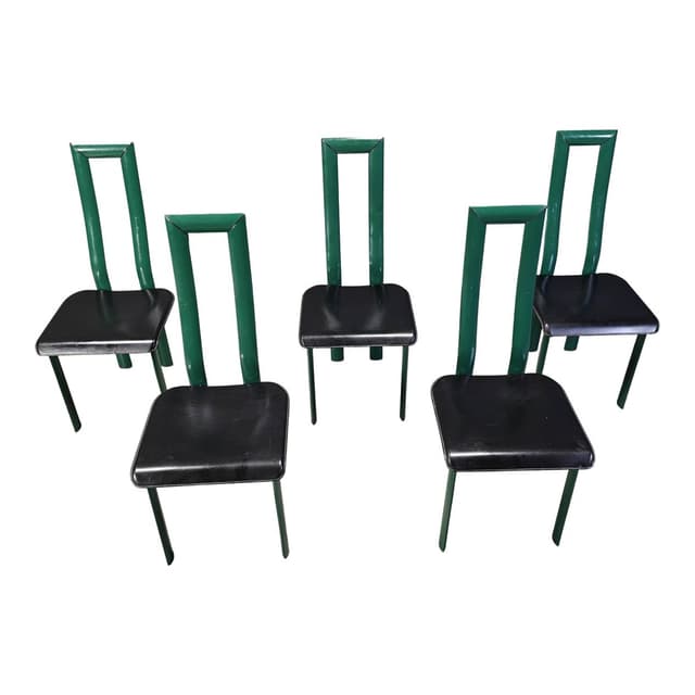 Zestaw pięciu krzeseł jadalnianych Model Regia, aluminium zielony, skóra czarna, proj. A. Mosca, Włochy, lata 80. - WYMIARY