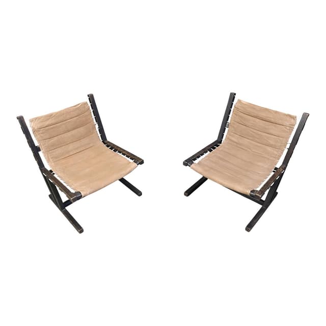 Para foteli safari, płótno beżowe, drewno czarne, Casala, Niemcy, lata 70. - WYMIARY