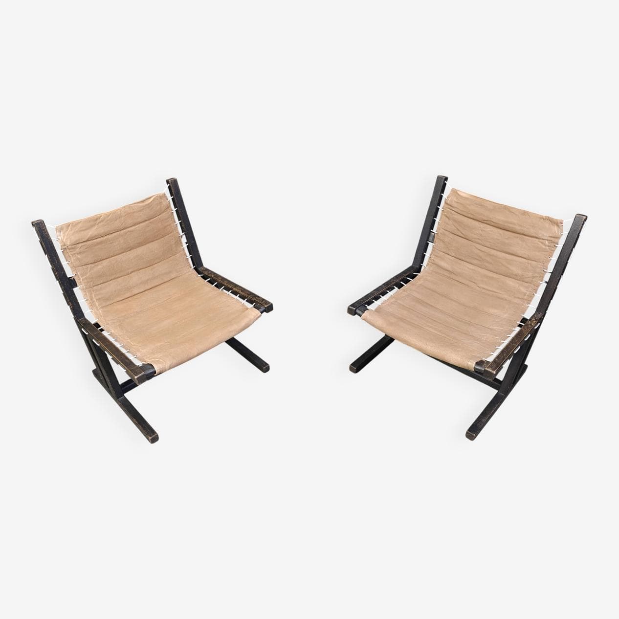 Para foteli safari, płótno beżowe, drewno czarne, Casala, Niemcy, lata 70. - 273032