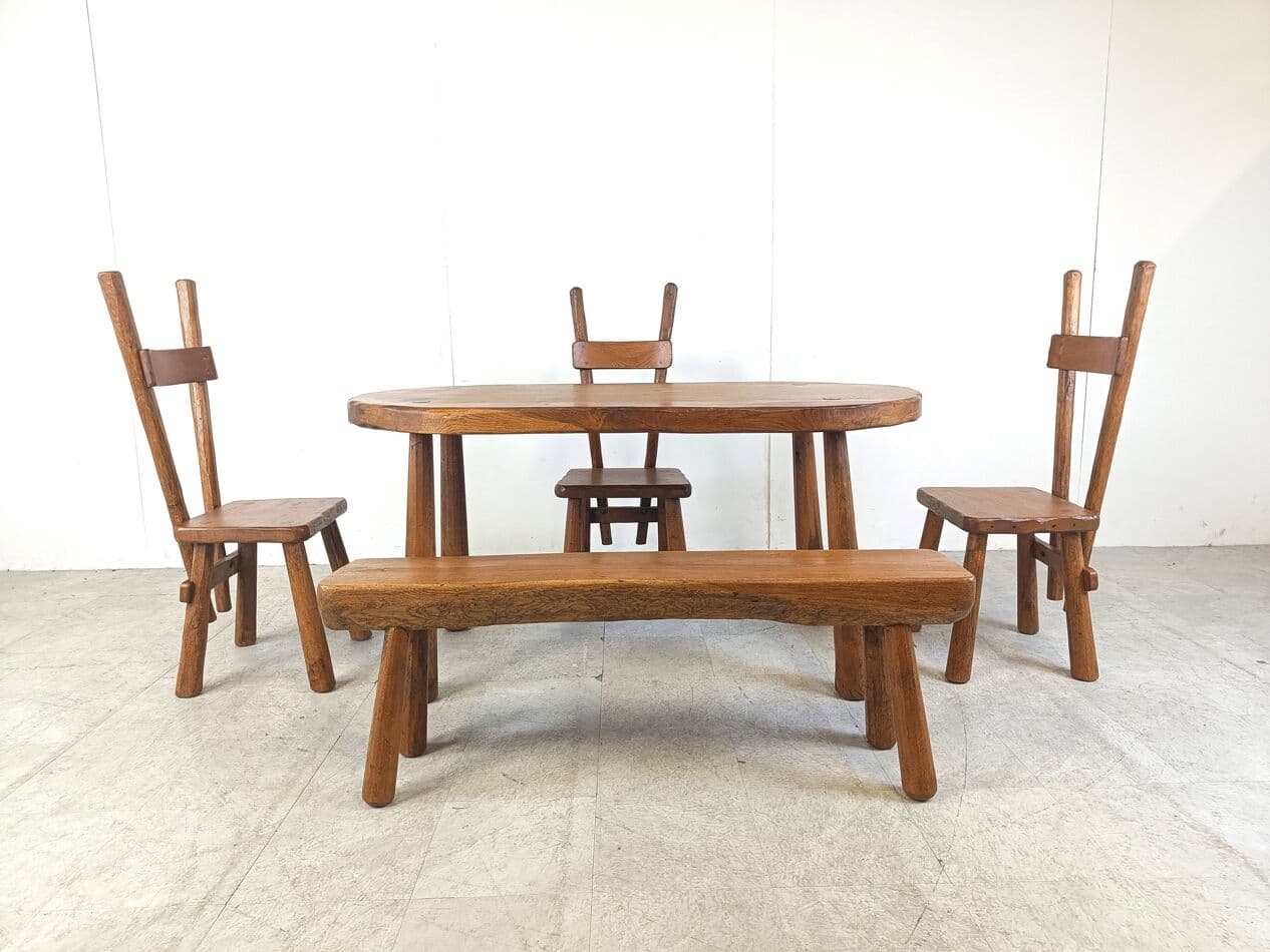 Zestaw jadalniany brutalistyczny, dąb brązowy, Francja, lata 60. - 273021