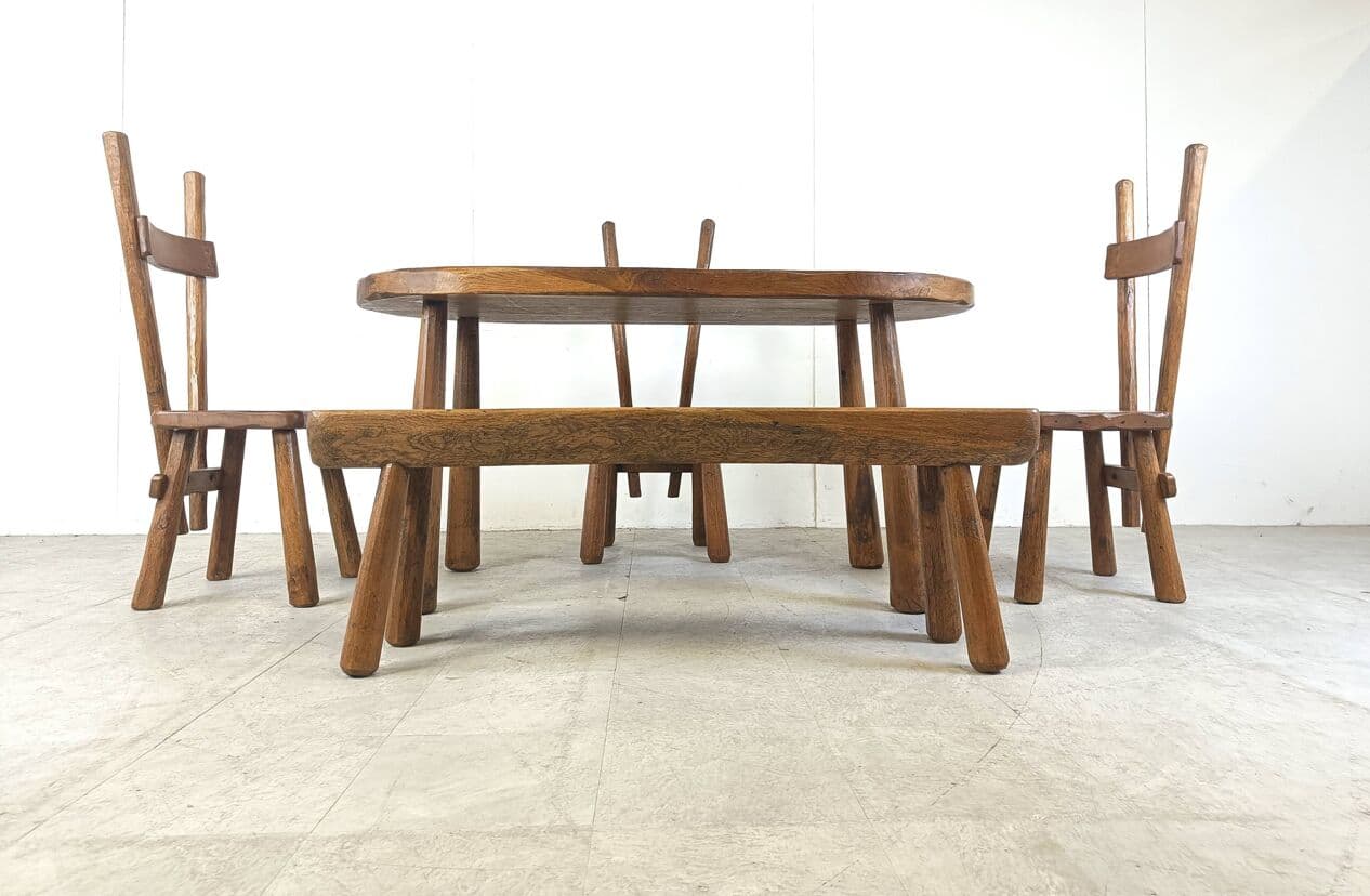 Zestaw jadalniany brutalistyczny, dąb brązowy, Francja, lata 60. - 273022