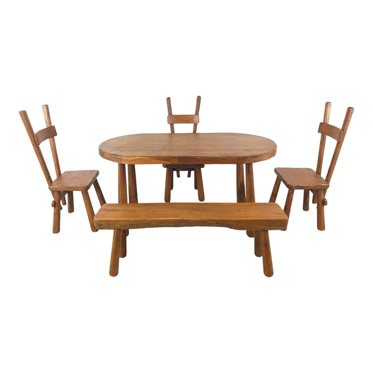 Zestaw jadalniany brutalistyczny, dąb brązowy, Francja, lata 60.