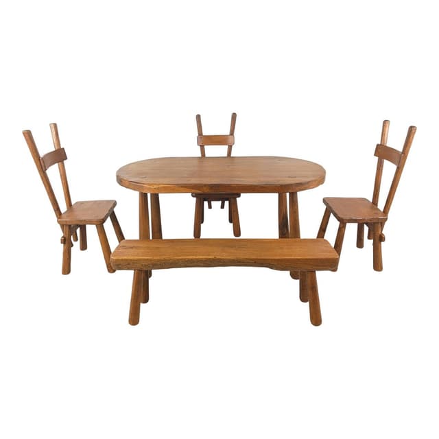 Zestaw jadalniany brutalistyczny, dąb brązowy, Francja, lata 60. - WYMIARY