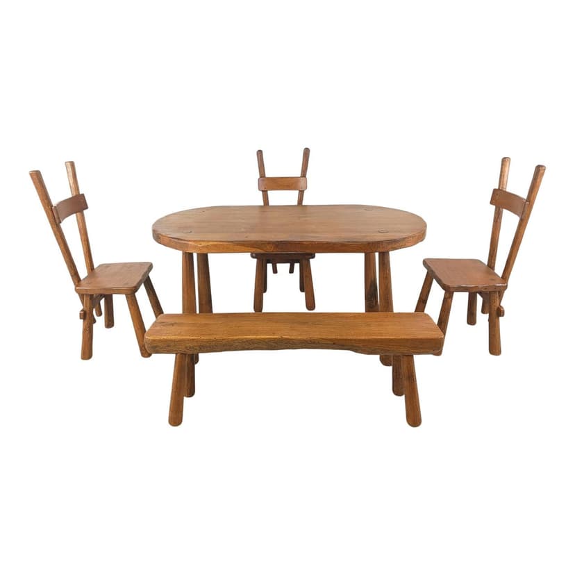 Zestaw jadalniany brutalistyczny, dąb brązowy, Francja, lata 60.