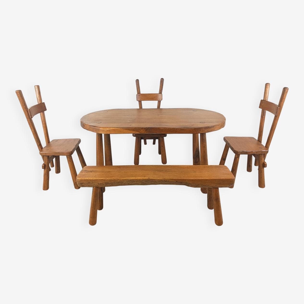 Zestaw jadalniany brutalistyczny, dąb brązowy, Francja, lata 60. - 273019