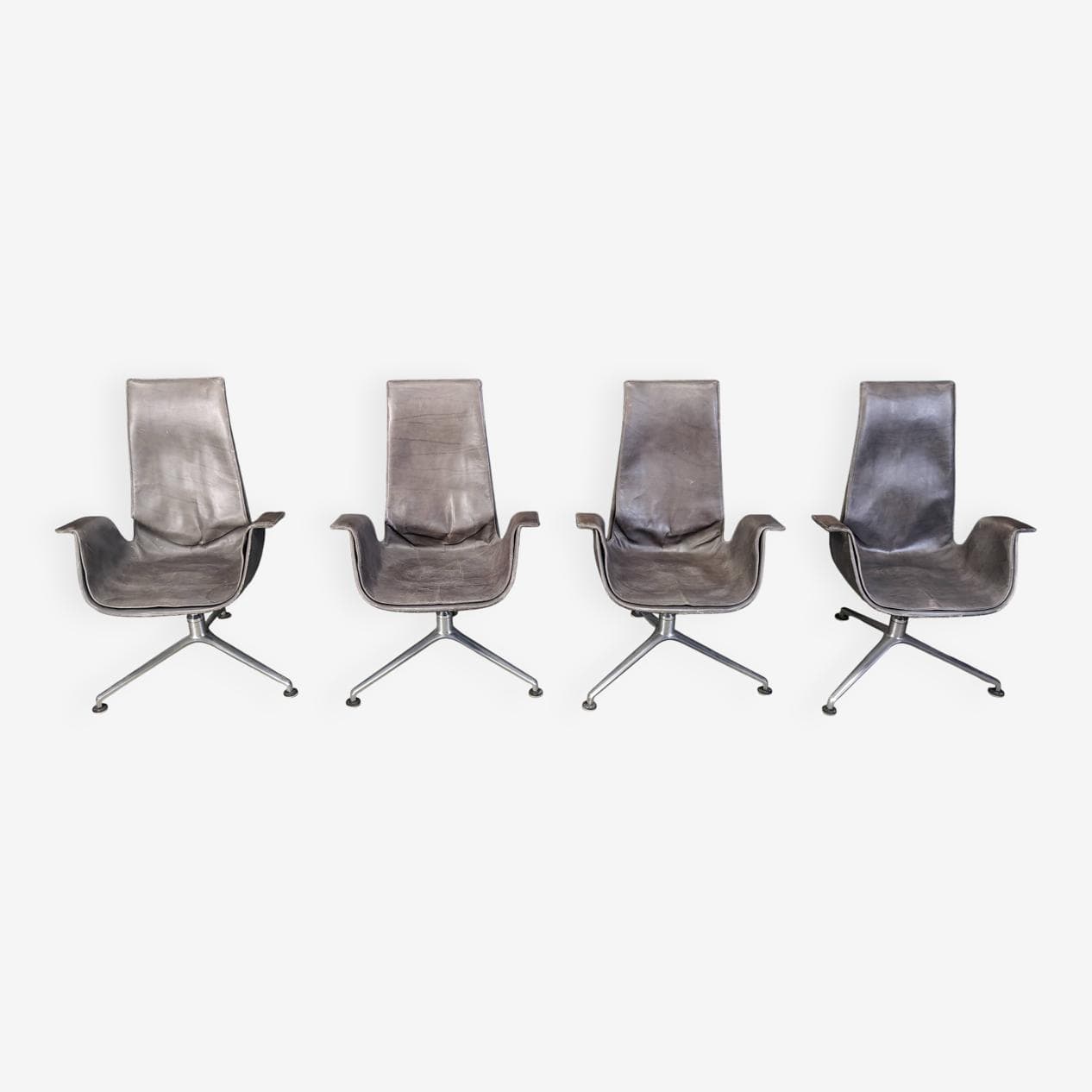 Zestaw czterech foteli FK 6725, skóra szara, aluminium, Walter Knoll, Niemcy, lata 60. - 272997