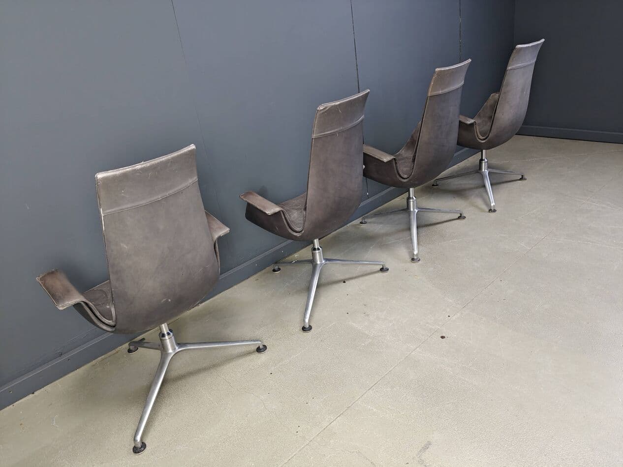Zestaw czterech foteli FK 6725, skóra szara, aluminium, Walter Knoll, Niemcy, lata 60. - 273001
