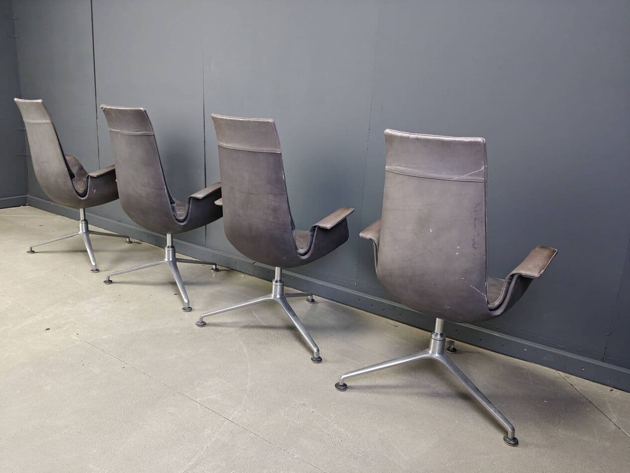 Zestaw czterech foteli FK 6725, skóra szara, aluminium, Walter Knoll, Niemcy, lata 60. - 273000