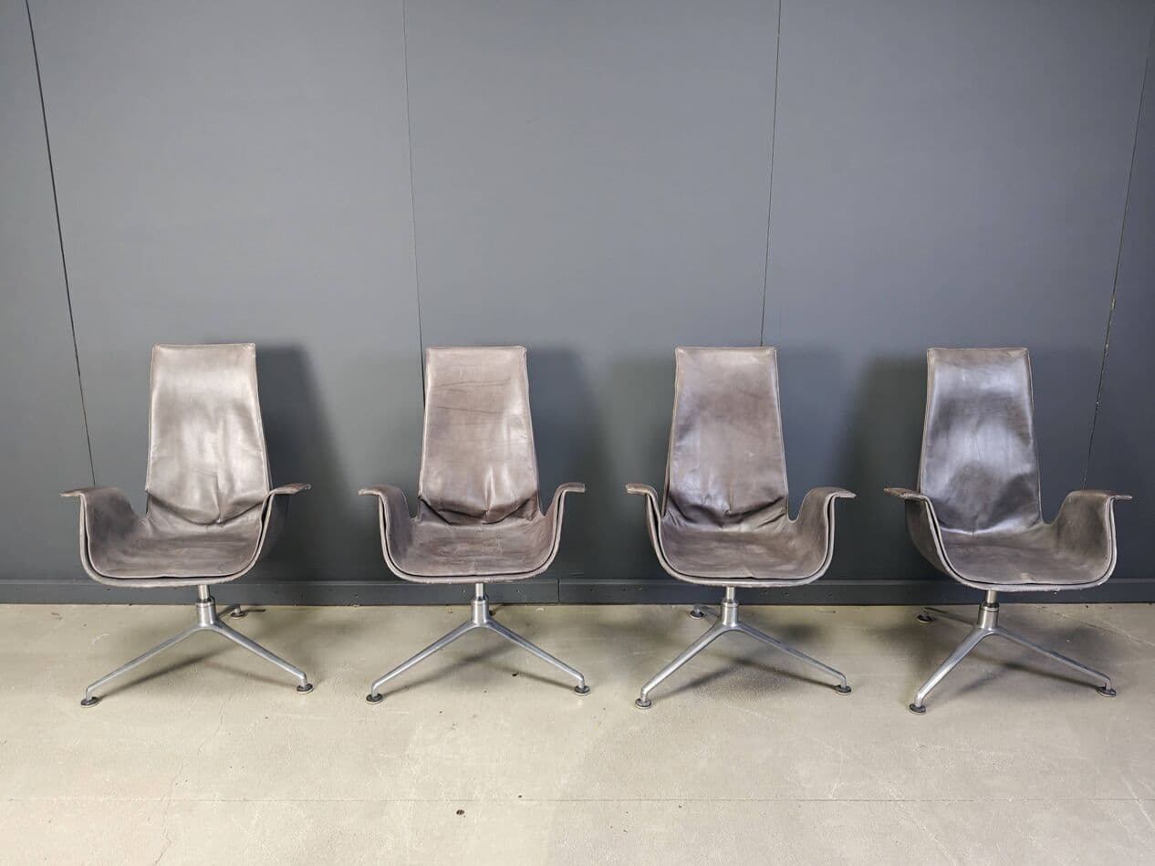 Zestaw czterech foteli FK 6725, skóra szara, aluminium, Walter Knoll, Niemcy, lata 60. - 272996