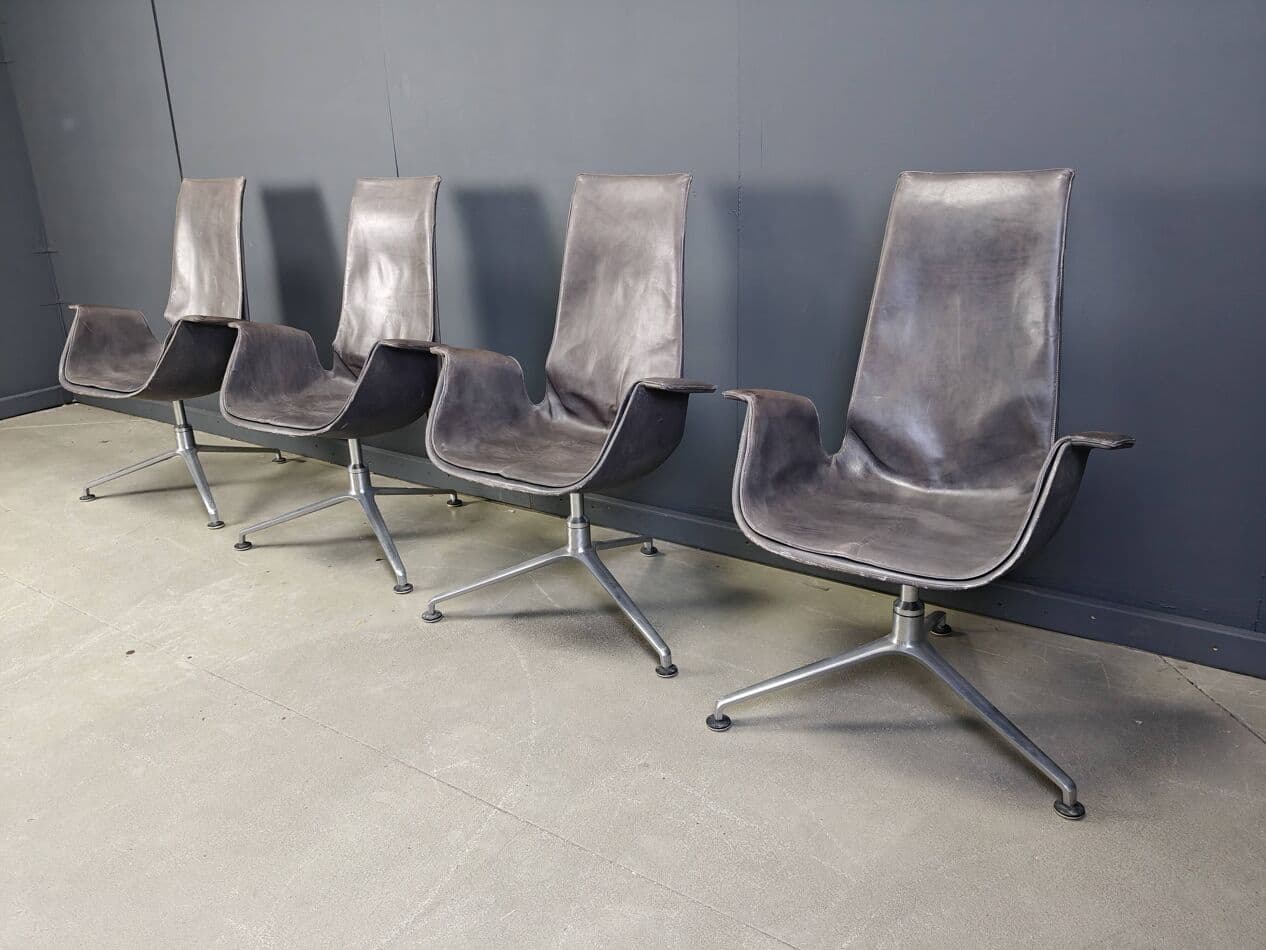 Zestaw czterech foteli FK 6725, skóra szara, aluminium, Walter Knoll, Niemcy, lata 60. - 273003