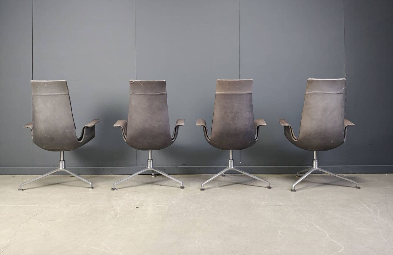 Zestaw czterech foteli FK 6725, skóra szara, aluminium, Walter Knoll, Niemcy, lata 60. - 273002
