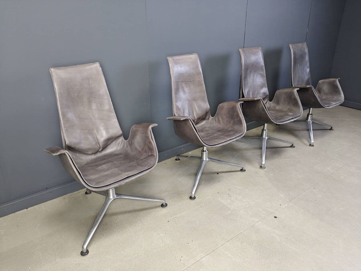 Zestaw czterech foteli FK 6725, skóra szara, aluminium, Walter Knoll, Niemcy, lata 60. - 273004