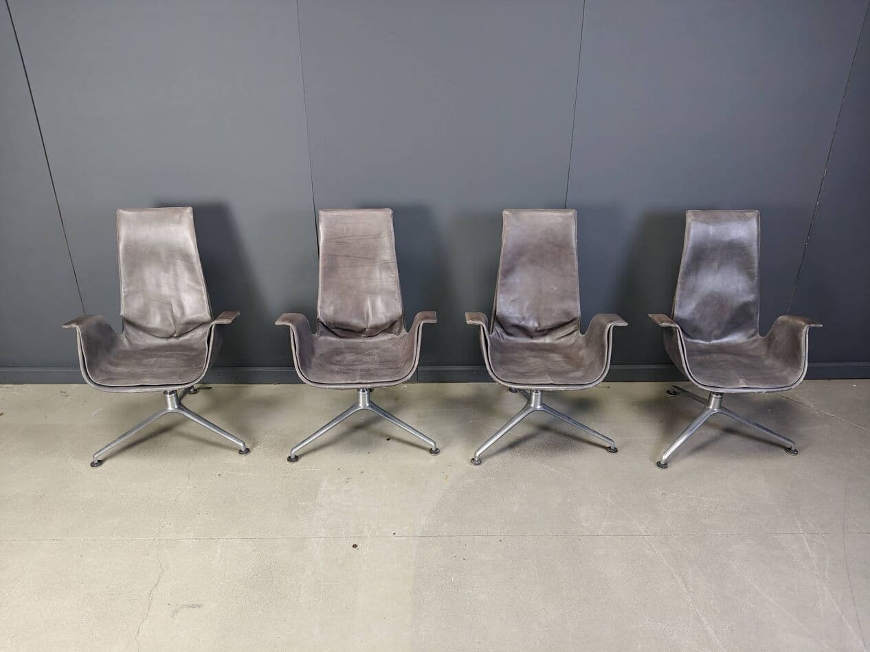 Zestaw czterech foteli FK 6725, skóra szara, aluminium, Walter Knoll, Niemcy, lata 60. - 272994