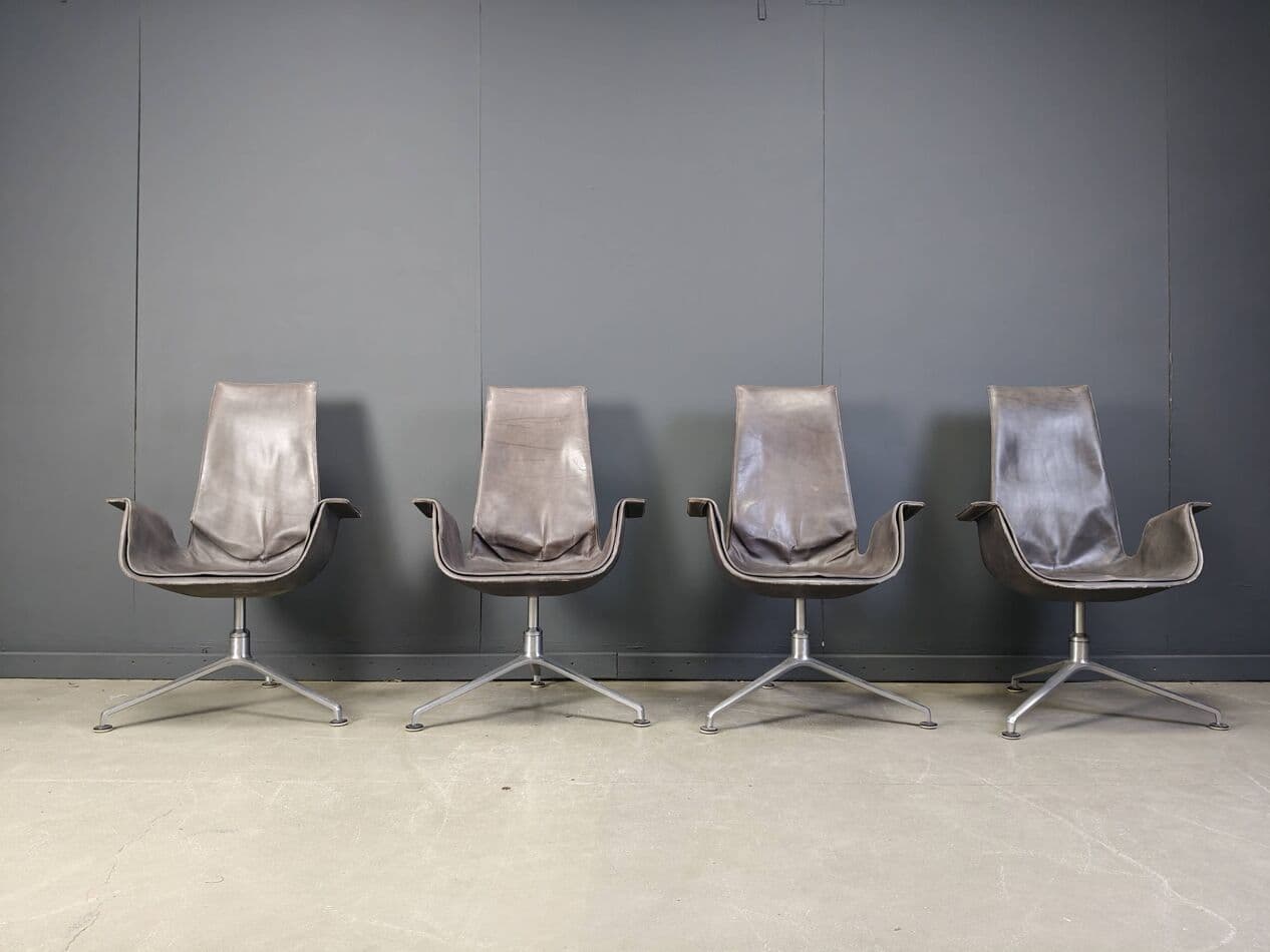 Zestaw czterech foteli FK 6725, skóra szara, aluminium, Walter Knoll, Niemcy, lata 60. - 273005