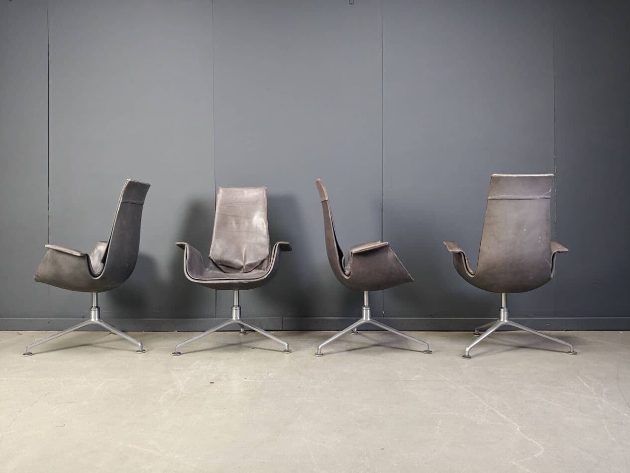 Zestaw czterech foteli FK 6725, skóra szara, aluminium, Walter Knoll, Niemcy, lata 60. - 272999