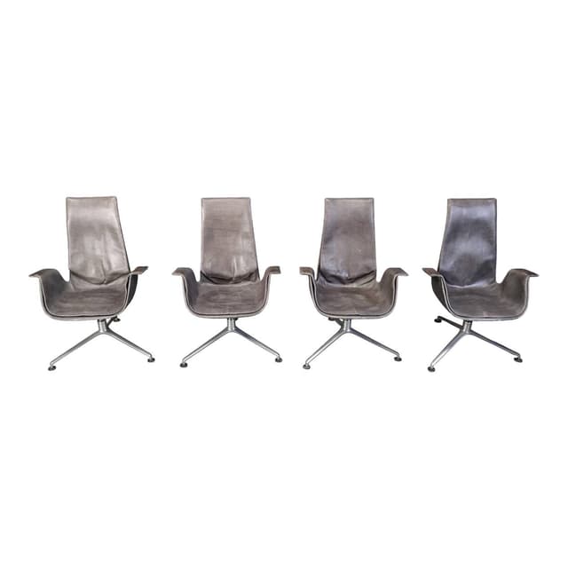 Zestaw czterech foteli FK 6725, skóra szara, aluminium, Walter Knoll, Niemcy, lata 60. - WYMIARY