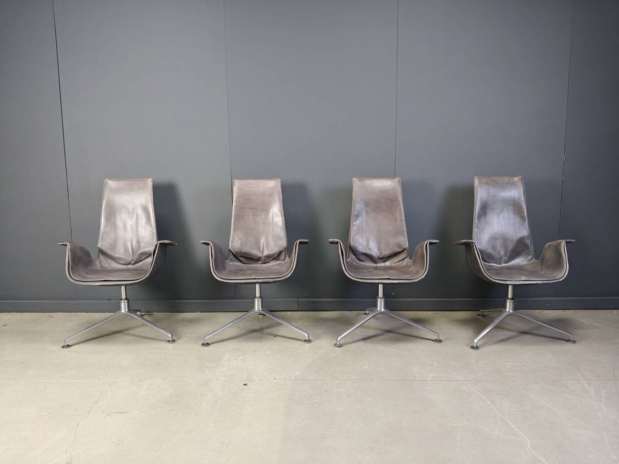 Zestaw czterech foteli FK 6725, skóra szara, aluminium, Walter Knoll, Niemcy, lata 60. - 272995