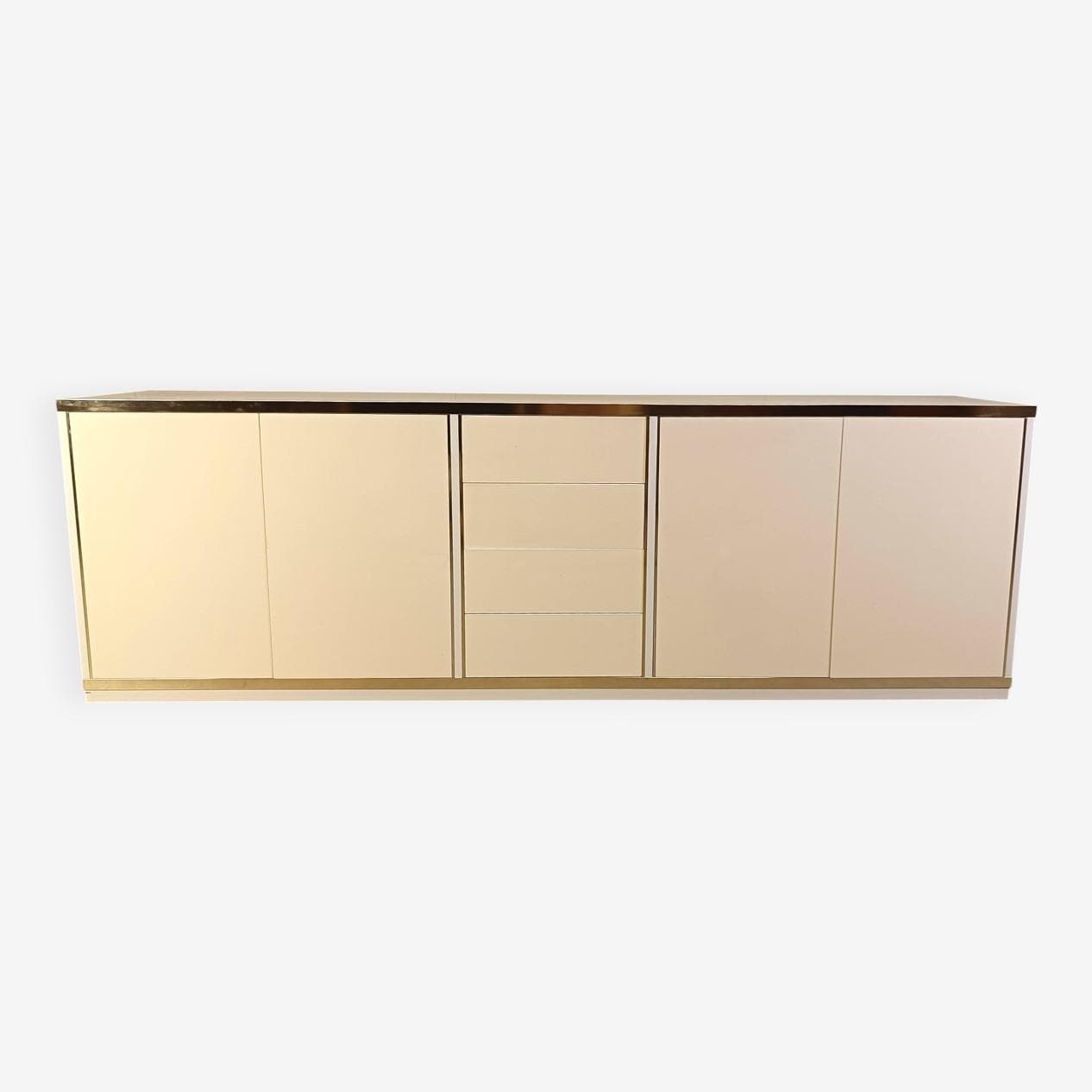 Komoda, beżowy, drewno, mosiądz, proj. J.-C. Mahey, Francja, lata 80. - 272969