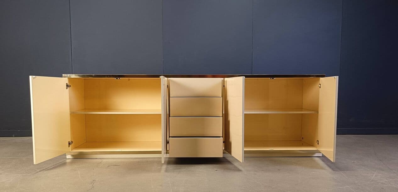 Komoda, beżowy, drewno, mosiądz, proj. J.-C. Mahey, Francja, lata 80. - 272971